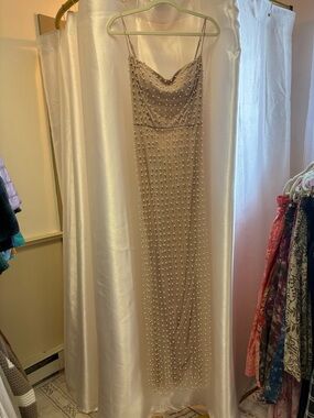 B Darlin Light Pink Formal Dress with Pearls and Rhinestones Accents
